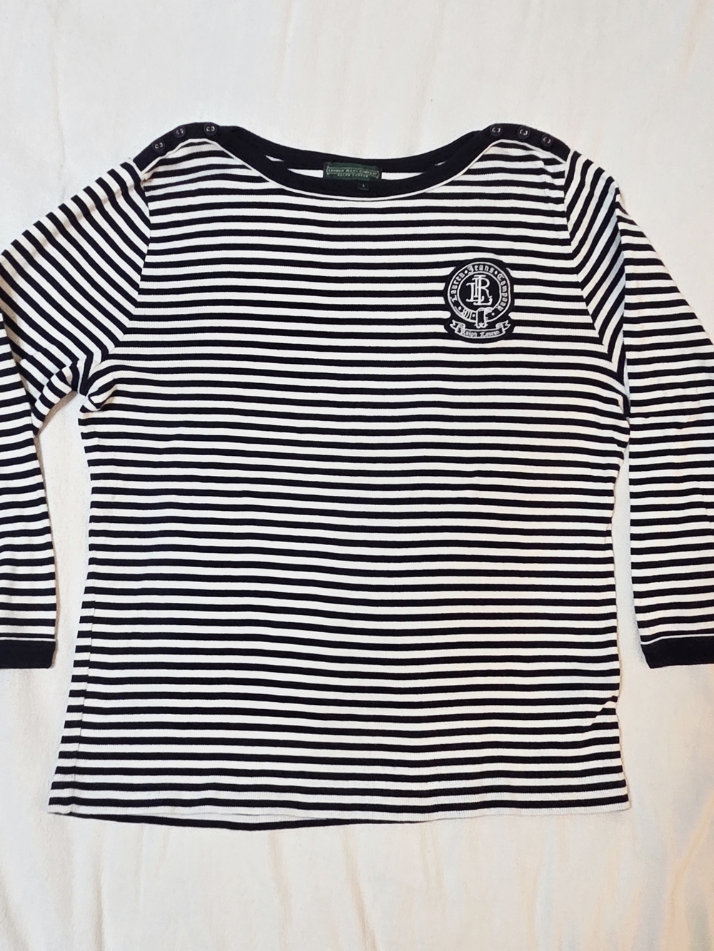 Ralph Lauren Black & White Striped Boatneck Top